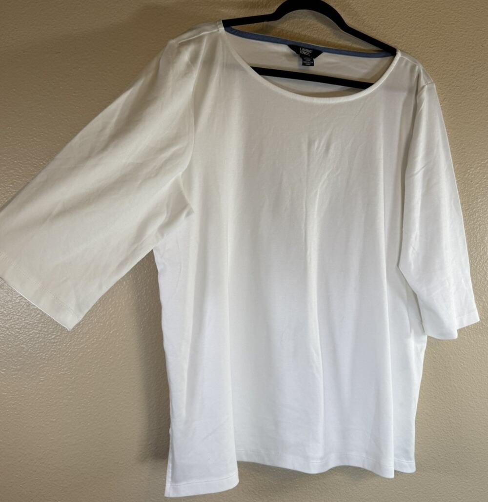 Lands End Womens Plus XXL White 3/4 Sleeve Pima Cotton Top Minimal